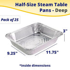 IDL Packaging Half-Size Aluminum Steam Table Pans - Deep, 13" x 11" x 3" (Pack of 25) - Disposable Foil Pan for Grilling, Roasting, BBQ, Cooking, Baking, Freezing