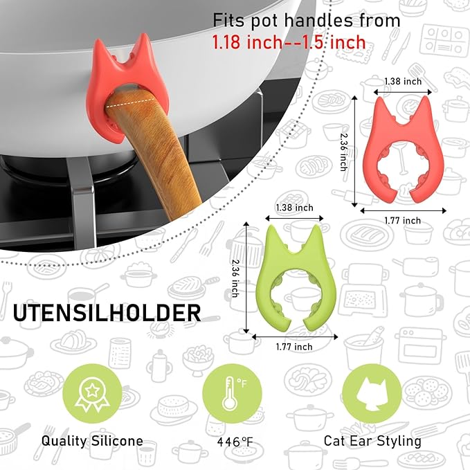 10-Pack Silicone Pot Clip Spoon Rest, Non-Slip Heat Resistant Spoon Holder for Pot, Kitchen Cooking Utensil Rest
