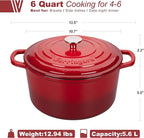 Enameled Cast Iron Dutch Oven Pot with Lid, for Sourdough Bread Baking, Round Dutch Ovens, 6 Quart, Red