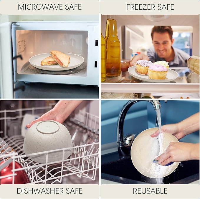 Wheat Straw Dinnerware Sets for 6, Osonm 24PCS Lightweight Unbreakable Plastic Plates Bowls Cups Sets, Dishwasher Microwave Safe Dishes Set for Camping, RV, Picnic, Kitchen, Great for Kids & Adults