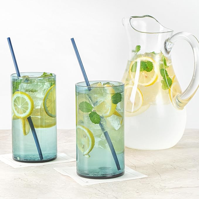 Restaurantware-Vetri 16 Ounce Tall Drinking Glasses, 6 Dishwashable Beverage Glasses - No-Lead, Elegant, Blue Glass Tumblers, Ideal For Water, Juice Beer, Cocktails, Liquor, Iced Tea, And More