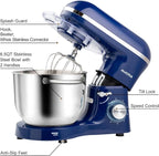Aucma Stand Mixer,6.5-QT 660W 6-Speed Tilt-Head Food Mixer, Kitchen Electric Mixer with Dough Hook, Wire Whip & Beater (6.5QT, Royal Blue)