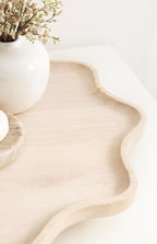 Kate and Laurel Alezar Mango Wood Wavy Round Lazy Susan Tray, 18 Inch Diameter, Light Bleached Wood, Scalloped Wooden Countertop Organizer with Turning Lazy Susan for Kitchen Storage or Ottoman Tray