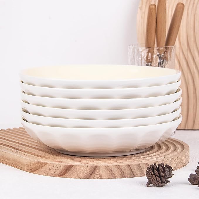 Set of 6 Dinner Plates 8 Inch, Yellow Porcelain Plates, Microwave Oven Dishwasher Safe Scratch Resistant