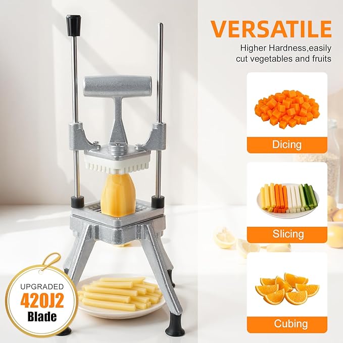 Commercial Vegetable Fruit Chopper, Heavy Duty Professional Food Dicer with 1/4" Blade, French Fry Cutter, Fruit Slicer for Restaurants & Home Kitchen