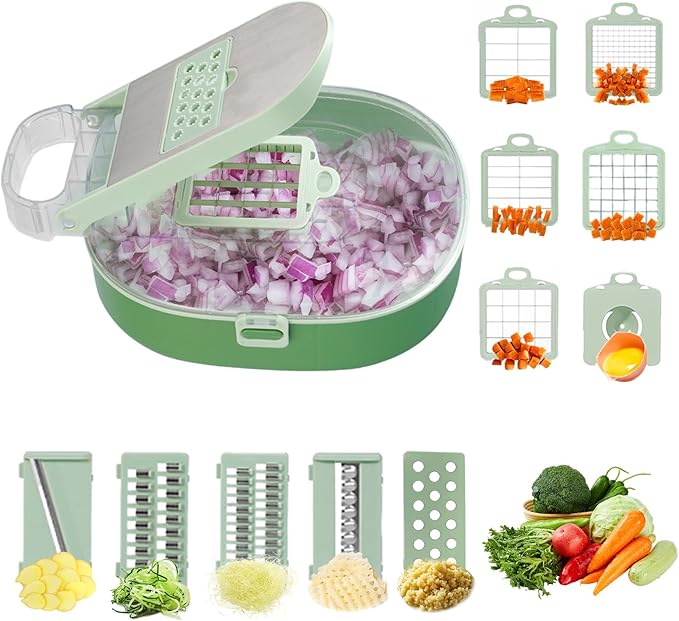 Vegetable Slicer and Chopper with Large Container Multifunction Mandoline Slicer Cutter with 10 Blades Food Chopper for Onion Potato