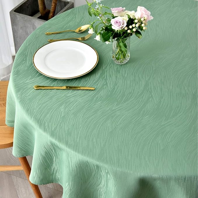 maxmill Jacquard Round Table Cloth Swirl Design Waterproof Antiwrinkle Heavy Weight Soft Tablecloths for Circular Table Cover and Kitchen Dinning Tabletop Round 70 Inch Sage Green
