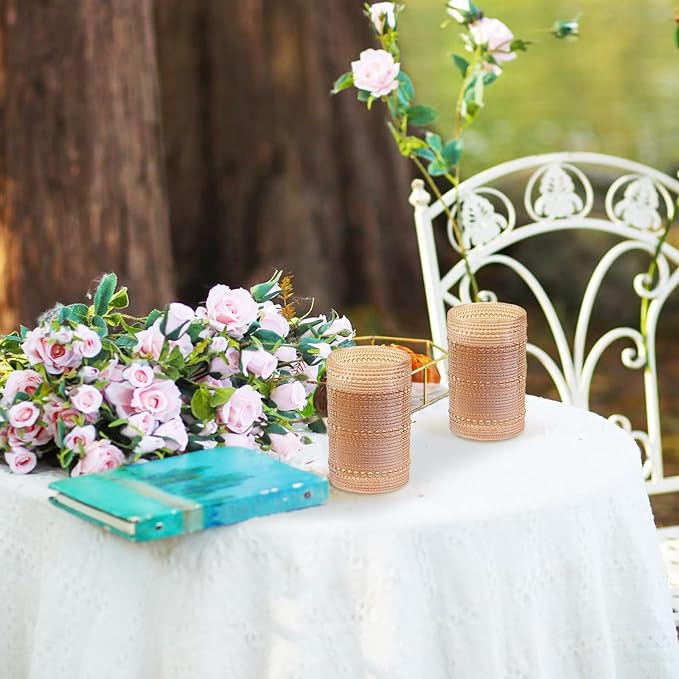 XKXKKE Amber Hobnail Beaded Drinking Glasses Set of 12, 15 oz Vintage Glassware Set Romantic Water Glasses Tumbler, Water Cups, Clear Embossed Glassware Set for Beer, Juice, Cocktail, Soda, Beverages
