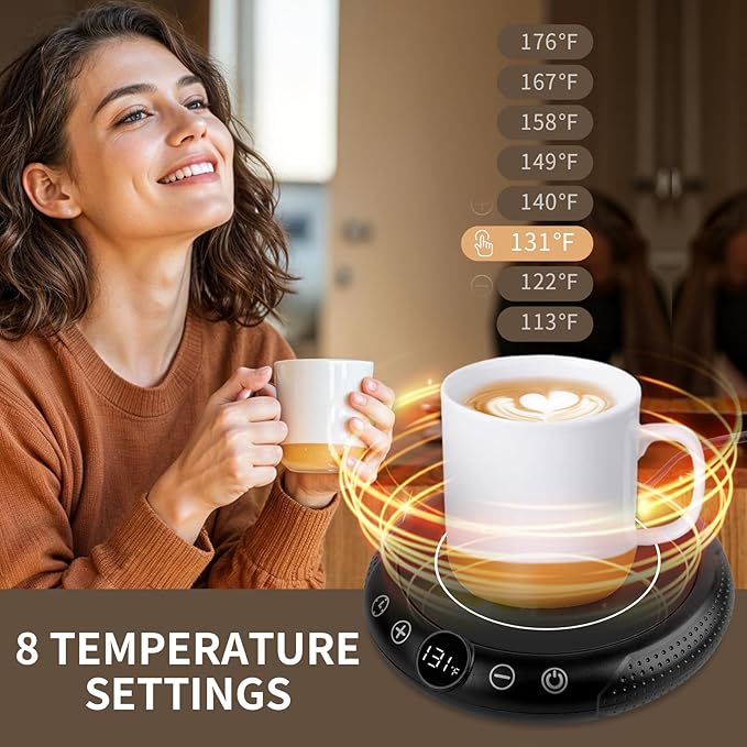 Coffee Mug Warmer, White Elephant Gifts for Adults, Electric Cup Warmer for Desk, Candle Warmer Plate 8-Temp Setting & 1-12H Timer, Stocking Stuffer for Women Men
