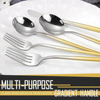 Gradient Gold Silverware Set, 20-Piece Stainless Steel Cutlery Set, Kitchen Flatware,Utensil Set Service for 4, Include Knife/Fork/Spoon, Mirror Polished