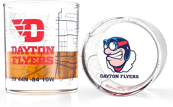 Greenline Goods – University of Dayton Flyers College Whiskey Glasses (Set of 2), 10 oz – Full-Color Logo + Campus Map
