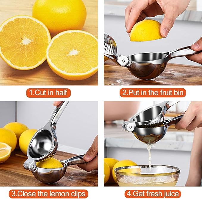 Stainless Steel Lemon Squeezer - Manual Citrus Juicer with Grater - Ideal for Lemons, Limes & More