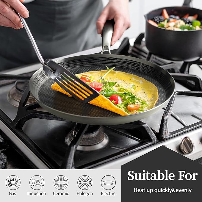 Stainless Steel Crepe Pan - 12 Inch Nonstick Crepe Pan, Stainless Steel Honeycomb Coating Pancake Pan, Non Stick Flat Skillet Tawa Dosa Tortilla Griddle Pan, Induction Compatible, PFOA Free
