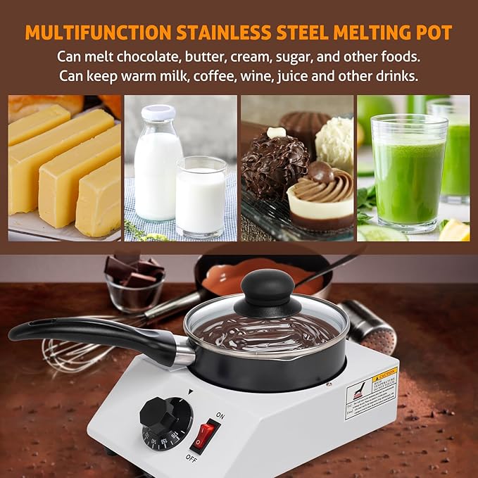 WICHEMI Chocolate Melting Pot Chocolate Tempering Machine Commercial Electric Chocolate Melter Fondue Pot for Chocolate, Butter, Cheese, Cream, Candy, Milk, Coffee, Desserts (Single Pot)