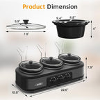 Triple Slow Cooker, Buffet Food Warmer with 3 * 1.5 Quarts Removable Ceramic Pots, Buffet Servers and Warmers with Glass Lids and 3 Spoons, Stainless Steel,Grey