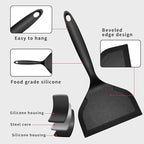 Dioycli Silicone Spatula Turner Wide pancake flipper, Non Stick Egg Flipper Spatula Bpa Free Tamagoyaki, Black, 2 Pieces for Cake Egg Pizza Steak Fish