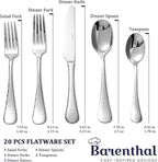 Flatware Set for 4, Barenthal Heavy Duty Silverware Set 20 Piece, Mirror Finish, Dishwasher Safe, Hammered Premium 18/10 Stainless Steel Cutlery Set for Home Restaurant Wedding Party, Gift