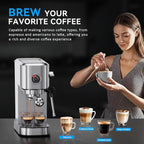 20Bar Espresso Machine, Compact Espresso Maker with Milk Frother, Stainless Steel Coffee Machine for Cappuccino&Latte, 42oz Water Tank, Visible Pressure Gauge, Home&Office, Silver