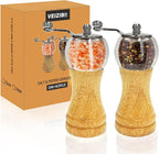 Wooden Pepper Salt Grinder Set Manual Pepper Mill Set Classical Hand Shake Ceramic Blades Metal Handle