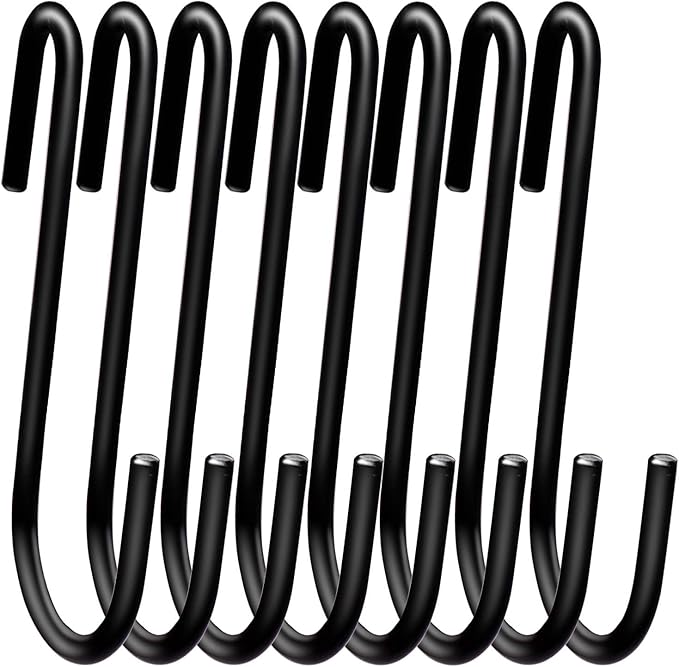 18 Pack ESFUN 4 inch Heavy Duty S Hooks Black Pan Pot Holder Rack Hooks S Shaped Hooks Hangers for Oval Ceiling Pot Rack Hanging Kitchenware Spoons Pans Pots Utensils Clothes Bags Towels Plants