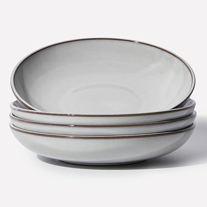 Pasta Bowls 30 oz, Terracotta Ceramic Plate Bowls for Kitchen, Microwave & Dishwasher Safe, Large Wide Serving Bowls for Salad/Soup/Noodle/Dessert, Moonstone White