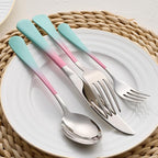 Colorful Silverware Set 20 Piece 18/0 Stainless Steel Flatware Pink and Green Handle Cutlery Set Service for 4 Fork Knife Spoon Set Mirror Finish Dishwasher Safe