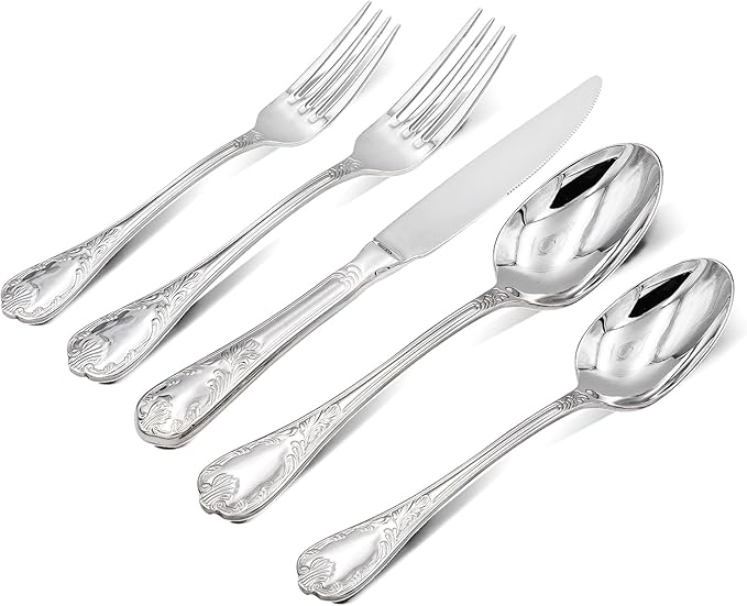 20-piece Silverware Set for 4, 18/10 Stainless Steel Flatware Set, Fine Silverware Set, Serving Utensil Sets, Finely Polished and Dishwasher Safe, Royaok