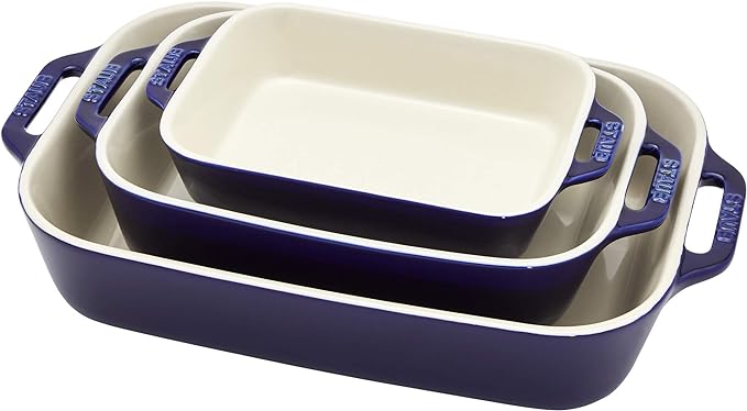STAUB Ceramic 3-pc Rectangular Baking Dish Set, Dark Blue