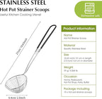 Geiserailie 10 Pieces 6 Pieces Hot Pot Kit Strainer Scoops Stainless Steel 2.5 Inch Mini Spider Strainer Skimmer Pasta Mesh Spoon Asian Skimmer Spoon Ladle with Handle for Home (Black)