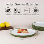 AmorArc Ceramic Dinner Plates Set of 6,10.25 inch Large Stoneware plates for Kitchen, Microwave&Dishwasher Safe,Scratch Resistant-Green