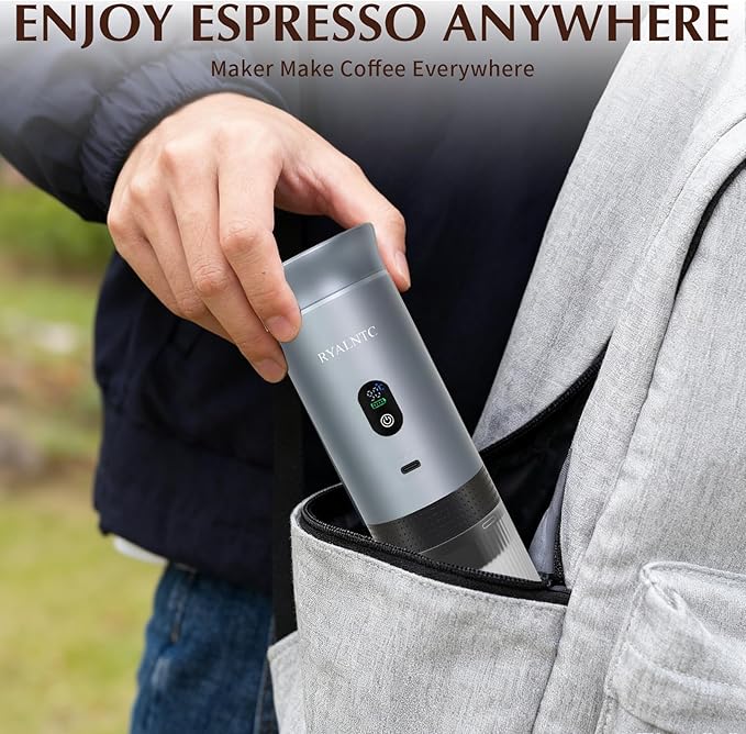 3-in-1 Portable Espresso Machine for Travel & Camping- 20 Bar Self-Heating Portable Coffee Maker with USB-C LED Display Car Coffee Maker, Compatible with Grounds&Capsules(Ns&DG) for RV,Hiking (Silver)