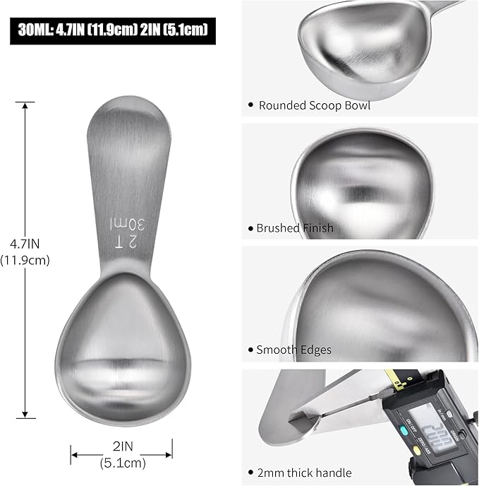 Doosu 2 Tablespoon Coffee Scoop - 18/8 Stainless Steel Heavy Duty Measuring Spoon with Short Handle, Food Grade Metal Tbsp Scoop for Ground Coffee Beans Tea Sugar Powder (30ml)