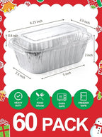 60 Pack 6x3.5x2 Disposable Aluminum Loaf Pans with Lids Small-Aluminum-Foil-Pans-Tin-Foil-Baking-Pans-Tin-Trays-Food-Containers-for-Baking-Cakes-Bread-Meat-Loaves