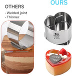 6 Pack Heart-Shaped Cake Ring Molds, Seamless Stainless Steel Cake Cutter with Pusher & Lifter, 3-Inch Dessert Mousse Rings for Baking (Includes 1 Pusher, 1 Lifter and 6 Rings)