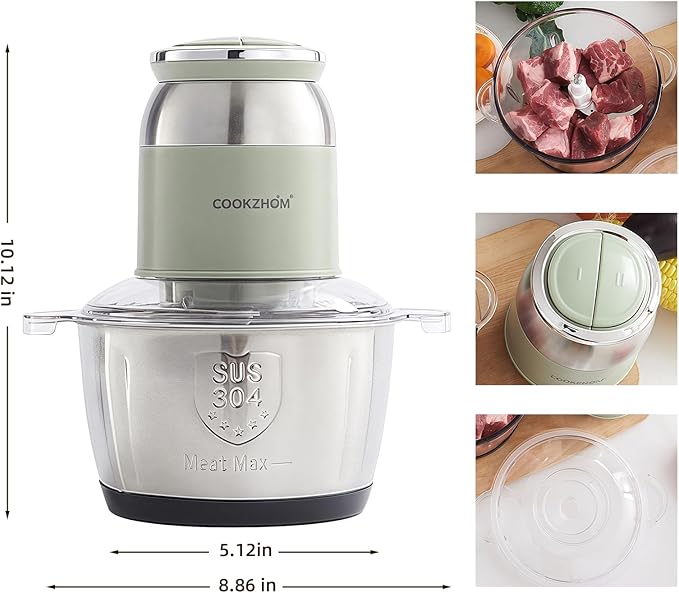 Green Food Processor,500W Electric Meat Grinder with 8 Cup Stainless Steel Bowl and 4 Sharp Blades, Food Chopper & Vegetable Chopper for home use,Meat Processor, Vegetables, Fruits and Nuts