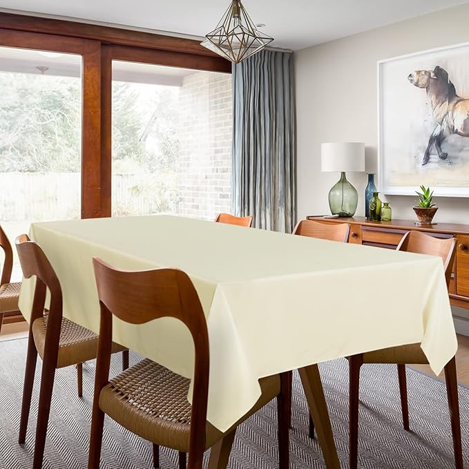 sancua 2 Pack Beige Tablecloth 60 x 84 Inch, Rectangle 4 Feet Table Cloth - Stain and Wrinkle Resistant Washable Polyester Table Cover for Dining Tables, Buffet Parties and Camping