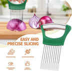 2PCs Stainless Steel Onion Slicer Holder, Onion Cutter Holder for Slicing of Onions,Tomatoes,Avocados,Eggs and Other Vegetables,KItchen Utensils (Green & Black)