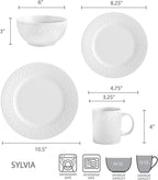 Pfaltzgraff Sylvia 32-Piece White Dinnerware Set, Service for 8, Durable Stoneware Plates, Bowls, and Mugs, Microwave and Dishwasher Safe