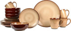 Sango Nova 16-Piece Casual Brown Stoneware Dinnerware Set – Service for 4, Includes Coffee Mugs & Plates, Earthy Brown Reactive Glaze, Microwave & Dishwasher Safe, for Everyday Dining & Entertainment