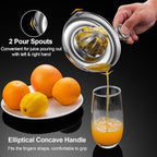 Lemon Squeezer Stainless Steel, Heavy Duty Hand Manual Citrus Juicer, Premium Orange Lime Fruit Squeezer, Robust Reamer Rotation 2 Pour Spout 200ML Container, Dishwasher Safe（5-Year Warranty）