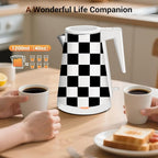1.2L Double Wall Stainless Steel Interior Water Boiler, Cordless, 1000W Fast Boil with LED Light Coffee Pot & Tea Electric Kettle, Auto Shut-Off and Boil-Dry Protection (Checkerboard)