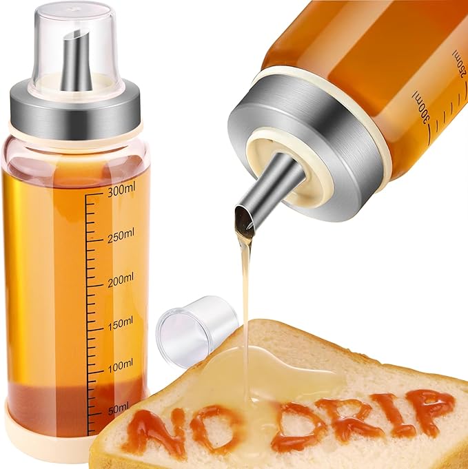Honey Dispenser No Drip, Maple Syrup Dispenser, Olecranon design, automatic reflux，Honey Jar with Stand, Beautiful Bottle Pot, Perfect Honey Container(10 oz×pack 2)