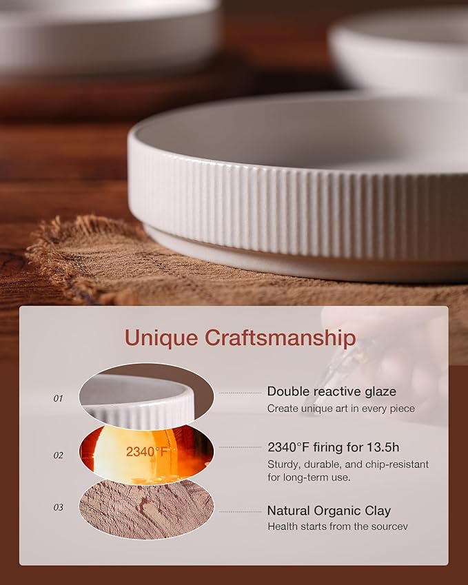 famiware Star 7.5" Pasta Bowls Set, Salad Bowl Set of 6, Double Reactive Glaze, Stackable, Perfect for Your Friend for Housewarming, Thanksgiving, Christmas, Matte White (Full Glaze)