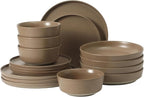 Gibson Elite Overbrook 16-Piece Pottery Clay Stoneware Dinnerware Set – Terraccotta Brown Reactive Glaze, Stackable Plates and Bowls w/Pasta Bowl, Service for 4 – Microwave & Dishwasher Safe