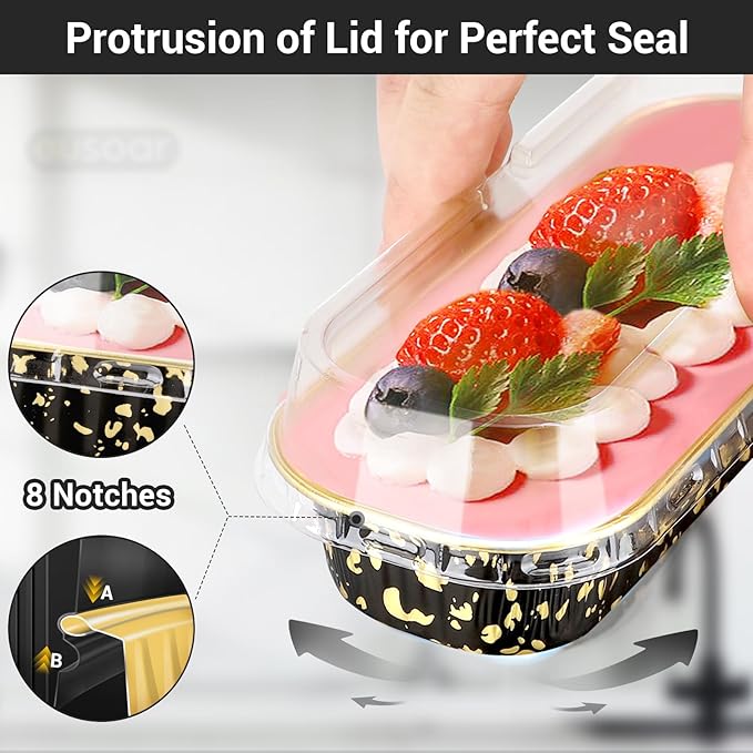 EUSOAR Mini Cake Pans with Lids, 50pcs 6.8oz Disposable Aluminum Foil Small Loaf Baking Pans with Lids, Souffle Muffin Liners Cupcake Containers Wrappers Cheesecake Creme Brulee Ramekins Pan