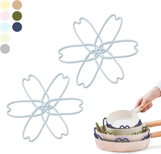 iPROTECT - Stack Expert | Multi-Purpose BPA-Free Silicone Pans & Pots Protector. Set of 2. Trivets for All Cookware Sizes, Protects Coating & Scratches, Dishwasher Safe (Sky Blue, S)