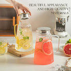 71oz Glass Pitcher with Lid, Ribbed Beverage Carafe for Hot & Cold Drinks, Water Jug with Handle for Juice, Tea, Milk, Iced Coffee – Heat Resistant Glass Serveware (1)