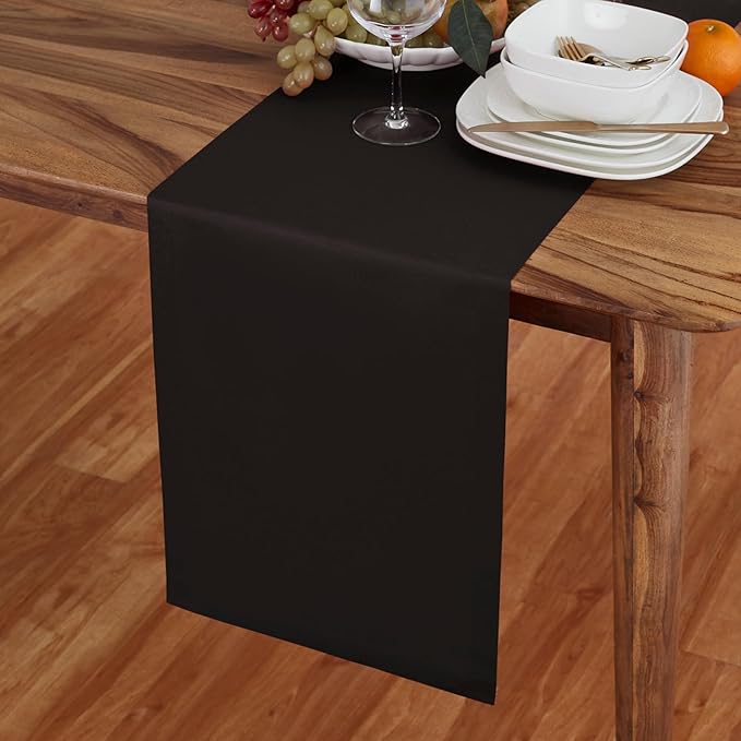 Solino Home Black Table Runner 72 Inches Long - Dru Cotton Linen 14 x 72 Inch Table Runner for Dining, Summer, Fall, Autumn, Halloween - Handcrafted and Machine Washable