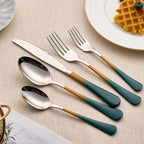 20-Piece Green Orange Silverware Set 18/0 Stainless Steel Silverware Set Green Orange Handle Cutlery Set Service for 4 Dinner Knives Forks Spoons Set Flatware Set Finish Dishwasher Safe