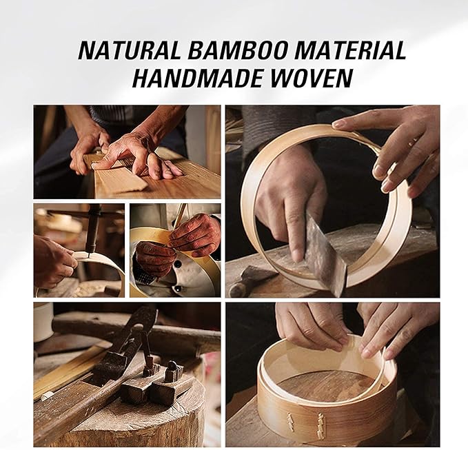 MacaRio Bamboo Steamer Basket Set 10 inch Steamer for Cooking, with Side Handles Chopsticks Ceramic Sauce Dishes Paper Liners, for Dim Sum Dumplings Buns Seafoods Rice Asian Foods